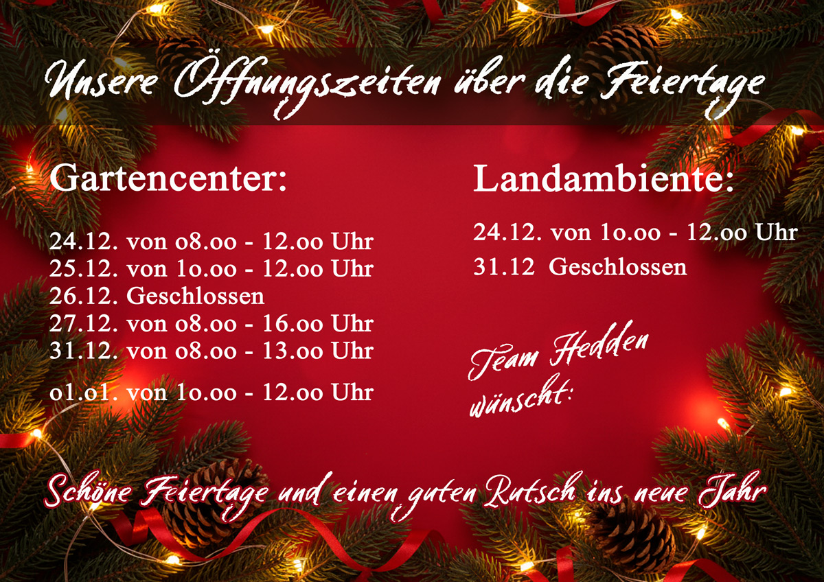 Hinweis Öffnungszeiten Weihnachten und Neujahr 2025