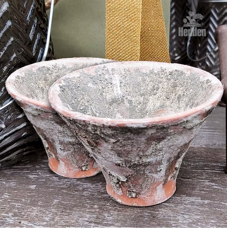 Harztopf in klein, Terrakottafarben mit grau und weiß, als 2er Set.